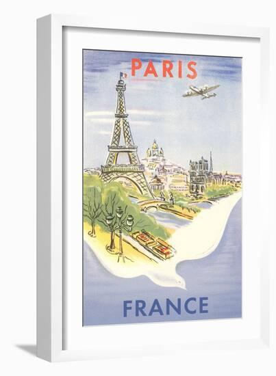 Airplane Flying over Paris, France-null-Framed Art Print