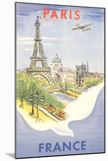 Airplane Flying over Paris, France-null-Mounted Art Print