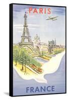 Airplane Flying over Paris, France-null-Framed Stretched Canvas