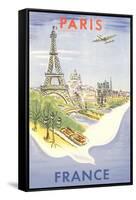 Airplane Flying over Paris, France-null-Framed Stretched Canvas