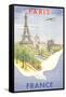 Airplane Flying over Paris, France-null-Framed Stretched Canvas