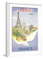 Airplane Flying over Paris, France-null-Framed Art Print