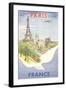 Airplane Flying over Paris, France-null-Framed Art Print