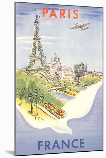 Airplane Flying over Paris, France-null-Mounted Art Print