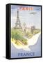 Airplane Flying over Paris, France-null-Framed Stretched Canvas