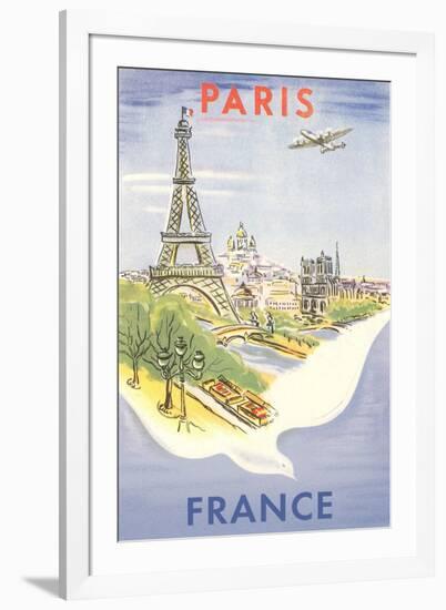 Airplane Flying over Paris, France-null-Framed Art Print