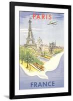 Airplane Flying over Paris, France-null-Framed Art Print