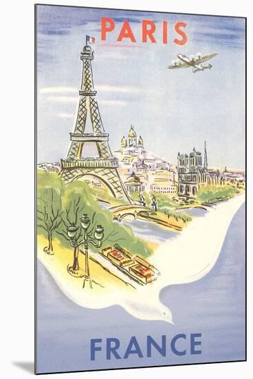 Airplane Flying over Paris, France-null-Mounted Art Print