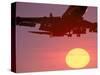 Airplane in Flight During Sunrise, Sunset-Mitch Diamond-Stretched Canvas