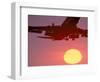 Airplane in Flight During Sunrise, Sunset-Mitch Diamond-Framed Photographic Print