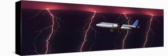 Airplane in Flight Through a Lighting and Rain Storm-null-Stretched Canvas