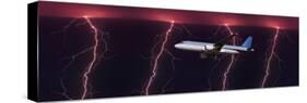 Airplane in Flight Through a Lighting and Rain Storm-null-Stretched Canvas