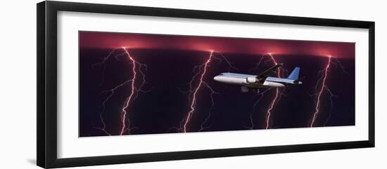 Airplane in Flight Through a Lighting and Rain Storm-null-Framed Photographic Print