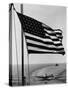 Airplane on Battleship Deck with American Flag in Foreground, World War II-null-Stretched Canvas
