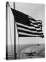 Airplane on Battleship Deck with American Flag in Foreground, World War II-null-Stretched Canvas