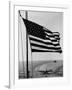Airplane on Battleship Deck with American Flag in Foreground, World War II-null-Framed Photo
