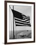 Airplane on Battleship Deck with American Flag in Foreground, World War II-null-Framed Photo