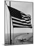 Airplane on Battleship Deck with American Flag in Foreground, World War II-null-Mounted Photo