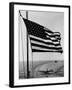 Airplane on Battleship Deck with American Flag in Foreground, World War II-null-Framed Photo