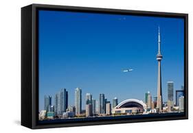Airplane over City Skylines, Cn Tower, Toronto, Ontario, Canada 2011-null-Framed Stretched Canvas