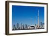 Airplane over City Skylines, Cn Tower, Toronto, Ontario, Canada 2011-null-Framed Photographic Print