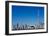 Airplane over City Skylines, Cn Tower, Toronto, Ontario, Canada 2011-null-Framed Photographic Print