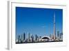 Airplane over City Skylines, Cn Tower, Toronto, Ontario, Canada 2011-null-Framed Photographic Print