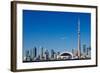 Airplane over City Skylines, Cn Tower, Toronto, Ontario, Canada 2011-null-Framed Photographic Print