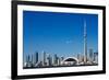 Airplane over City Skylines, Cn Tower, Toronto, Ontario, Canada 2011-null-Framed Photographic Print