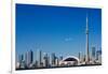 Airplane over City Skylines, Cn Tower, Toronto, Ontario, Canada 2011-null-Framed Photographic Print