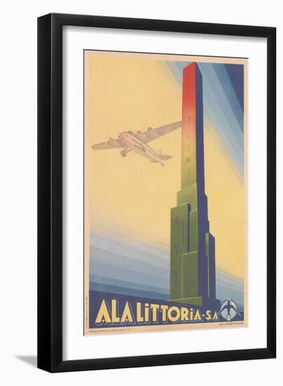 Airplane Passing Mussolini Obelisk-null-Framed Art Print