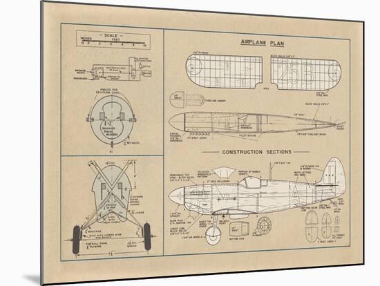 Airplane Plan-The Vintage Collection-Mounted Giclee Print