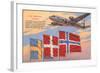 Airplane, Scandinavian Flags-null-Framed Art Print