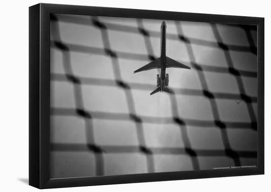 Airplane Through Fence B/W-null-Framed Poster