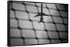 Airplane Through Fence B/W-null-Framed Stretched Canvas