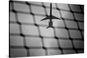 Airplane Through Fence B/W-null-Stretched Canvas