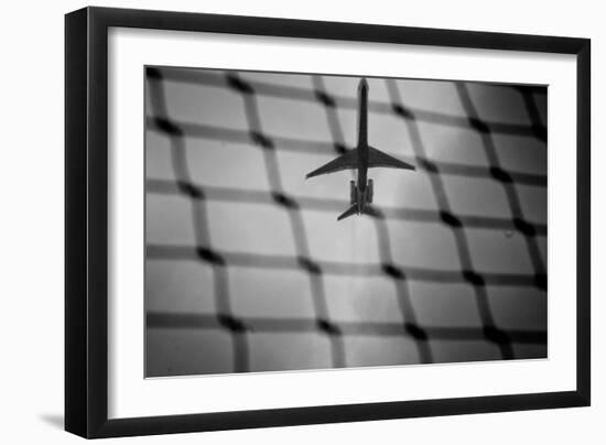 Airplane Through Fence B/W-null-Framed Photo