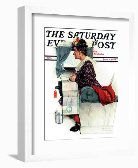 "Airplane Trip" or "First Flight" Saturday Evening Post Cover, June 4,1938-Norman Rockwell-Framed Giclee Print