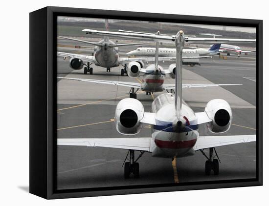 Airplanes Waiting to Take Off from Laguardia Airport, Carrying Travelers for Thanksgiving Holiday-null-Framed Stretched Canvas