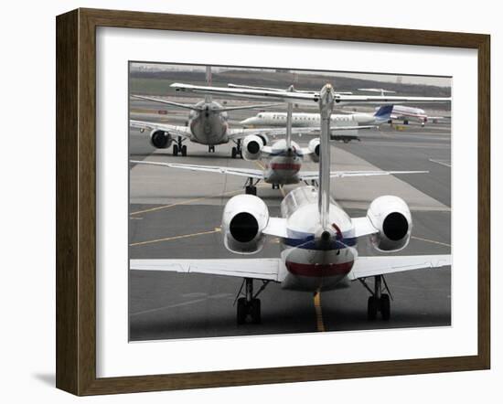 Airplanes Waiting to Take Off from Laguardia Airport, Carrying Travelers for Thanksgiving Holiday-null-Framed Photographic Print