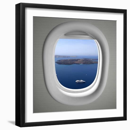 Airplanes Window Seat View with Sea Scape and Islands-viperagp-Framed Photographic Print