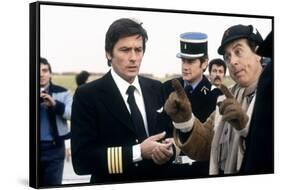 AIRPORT 80, 1978 directed by DAVID LOWELL RICH On the set, Alain Delon with David Lowell Rich (dire-null-Framed Stretched Canvas