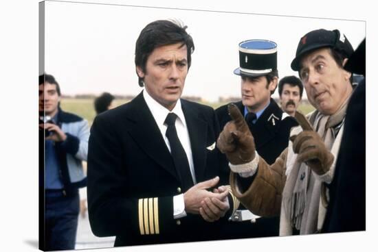 AIRPORT 80, 1978 directed by DAVID LOWELL RICH On the set, Alain Delon with David Lowell Rich (dire-null-Stretched Canvas
