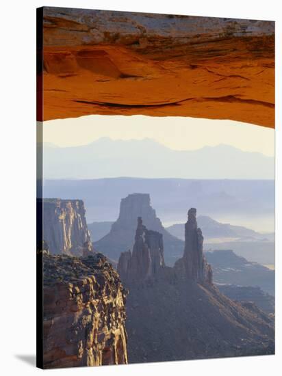 Airport Tower and La Sal Mountains Through Mesa Arch, Canyonlands National Park, Utah, USA-Scott T. Smith-Stretched Canvas