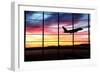 Airport Window with Airplane Flying at Sunset-viperagp-Framed Photographic Print