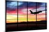 Airport Window with Airplane Flying at Sunset-viperagp-Mounted Photographic Print