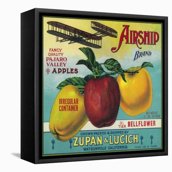 Airship Apple Crate Label - Watsonville, CA-Lantern Press-Framed Stretched Canvas