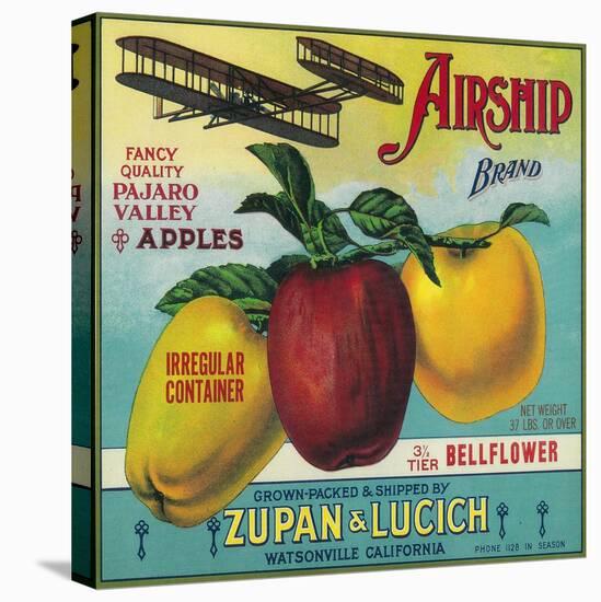 Airship Apple Crate Label - Watsonville, CA-Lantern Press-Stretched Canvas