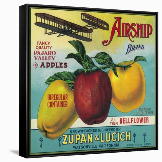 Airship Apple Crate Label - Watsonville, CA-Lantern Press-Framed Stretched Canvas