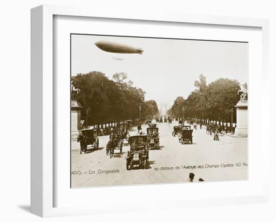 Airship over the Champs Elysees, Paris-null-Framed Photographic Print